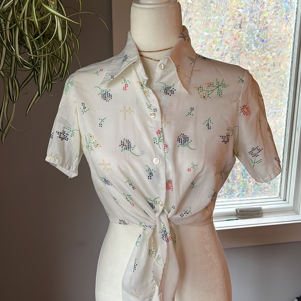 Floral Vintage J.c Penny Button up Crop Top - Picture 6 of 7